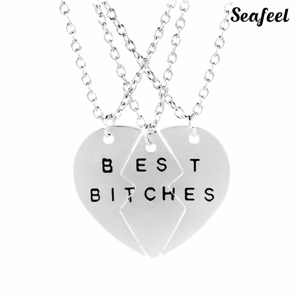 SF Set 3 vòng cổ Ghép Hình Trái Tim Khắc Chữ Best Bitches