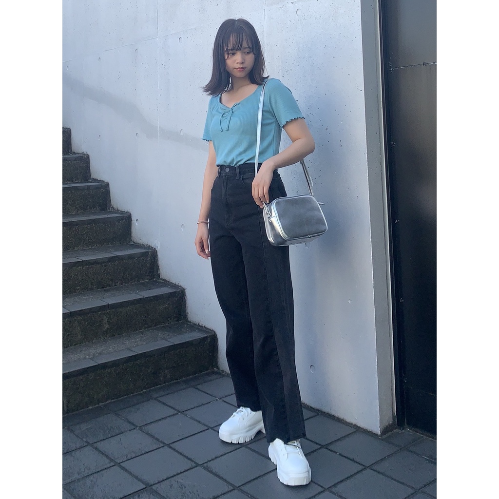 Áo thun tăm tay ngắn, đính nơ - Áo thun GU Nhật - Mã 337080