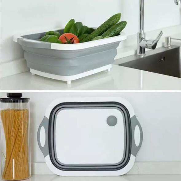 Chậu gấp gọn thông minh 3 cỡ size to kiêm thớt và rổ đựng đa năng - Đồ dùng, dụng cụ nhà bếp