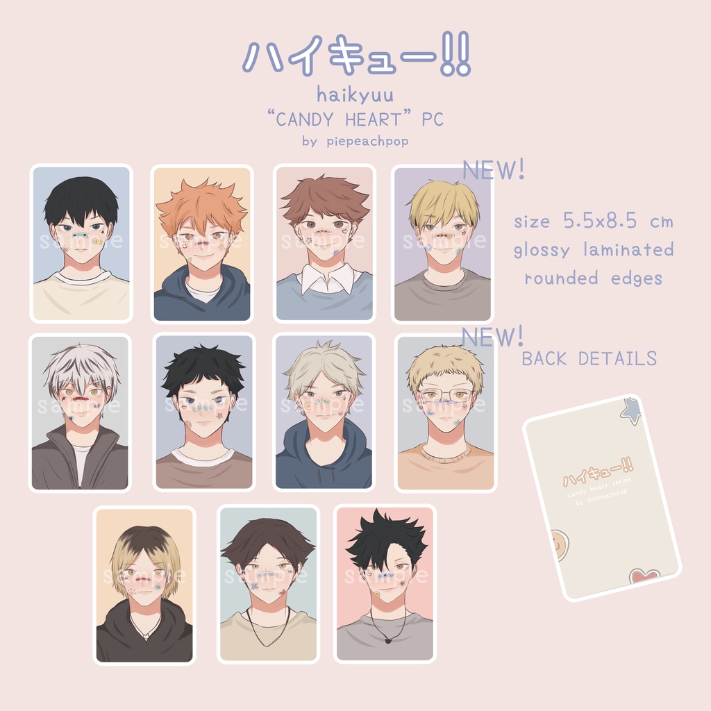 Thẻ ảnh Haikyuu trái tim "Candy Heart" của piepeachie (BATCH 2)