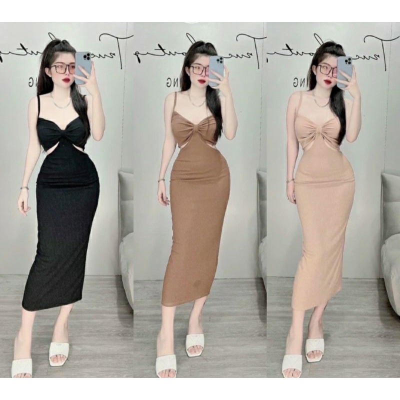 Đầm Body 2 dây dáng dài khoét eo sexy tôn dáng (Có mút ngực) | BigBuy360 - bigbuy360.vn