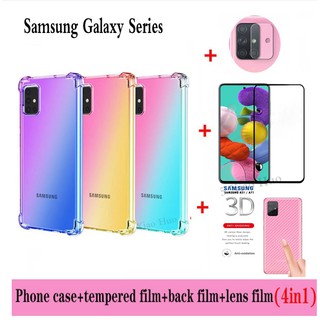 (4in1) Samsung Galaxy A51 A03S A02S A71 A11 A31 A81 A12 Phim kính cường lực toàn màn hình + Phim mặt sau + Phim ống kính + Vỏ điện thoại di động gradient chống rơi bốn góc