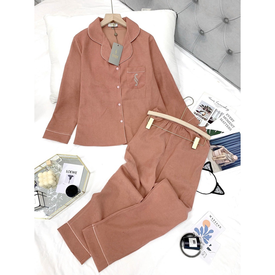 Bộ đồ Pyjama mặc nhà hãng SAM, Chất nhung tăm dày dặn dáng dài ấm áp, Thiết kế kiểu trơn đơn giản nữ tính | BigBuy360 - bigbuy360.vn