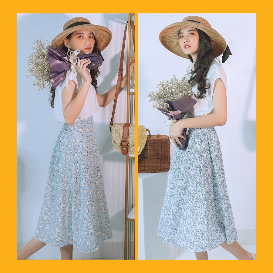 Chân váy dài vintage hoa nhí chân váy đẹp lụa hàn hai lớp 40-80kg | BigBuy360 - bigbuy360.vn