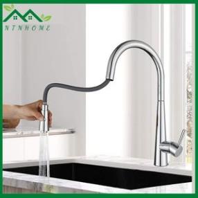 Vòi rửa bát nóng lạnh dây rút cao cấp KAGOL K36, đồng mạ crom sáng bóng⚡ Bảo Hành 5 năm⚡