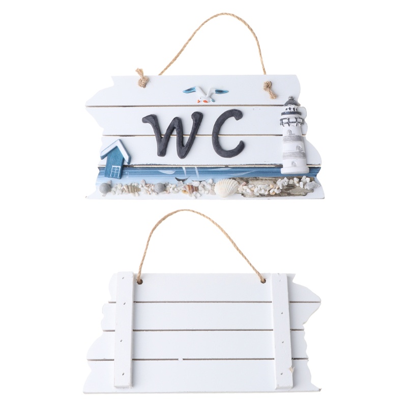 Biển hiệu treo cửa nhà vệ sinh bằng gỗ khắc chữ WC phong cách Địa Trung Hải