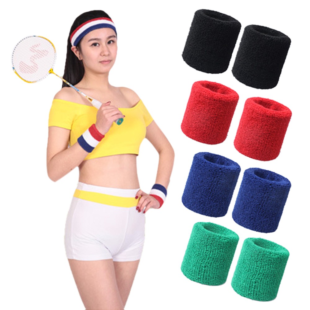 Set 2 khăn quấn cổ tay thấm mồ hôi để chơi thể thao