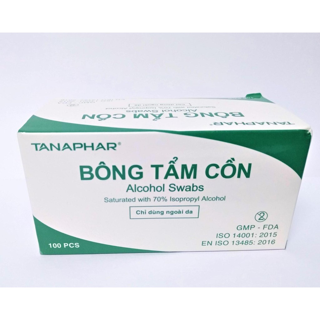 Bông Tẩm Cồn - Gạc Tẩm Cồn Tân Á TANAPHAR, ALCOHOL SWABS/ALCOHOL PREP PAD sát khuẩn, sát trùng,  Hôp 100 Miếng