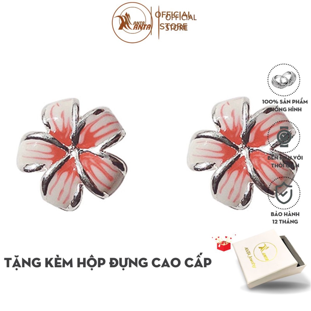 Khuyên tai bạc 925 hình bông hoa 5 cánh đỏ đẹp mắt thời trang 2020 dành cho bạn nữ ANTA Jewelry ATJ5510