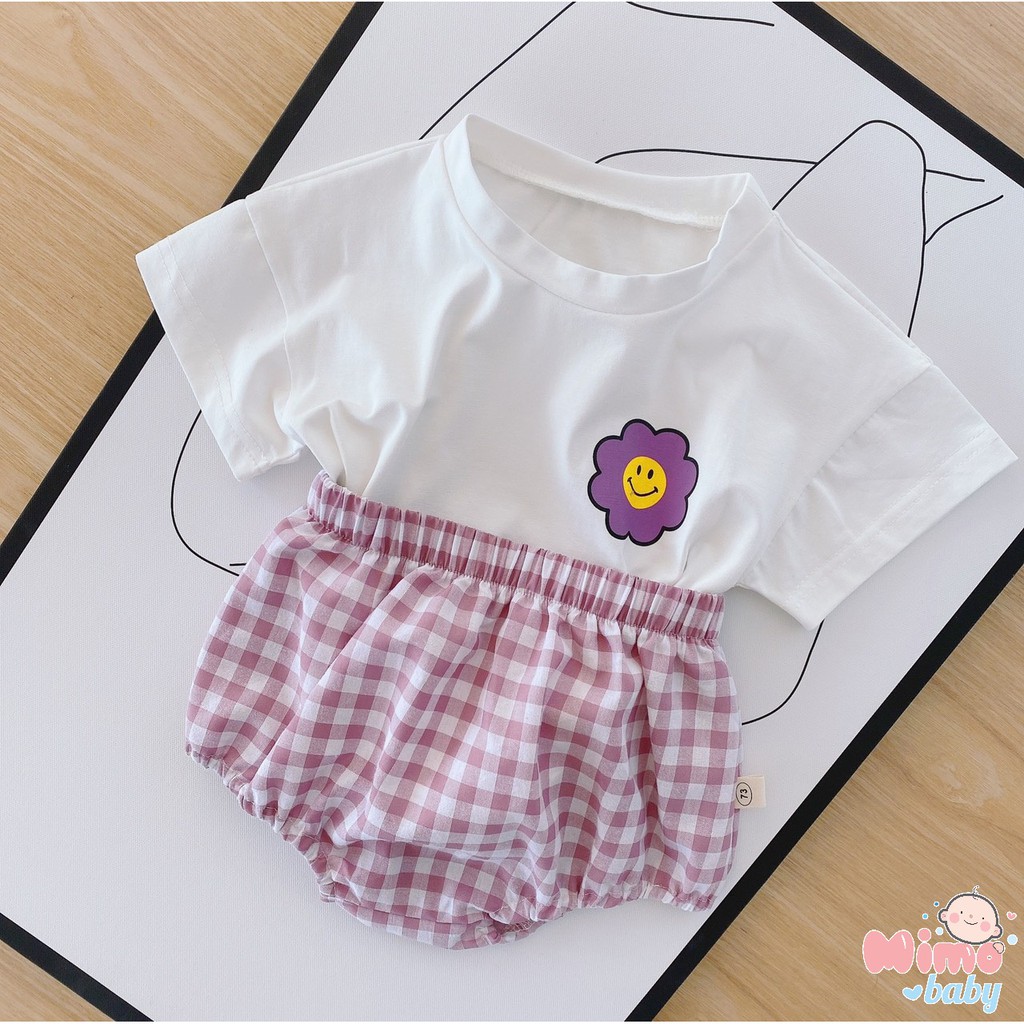 Set bộ áo cotton quần đũi kẻ cho bé (7-17kg)