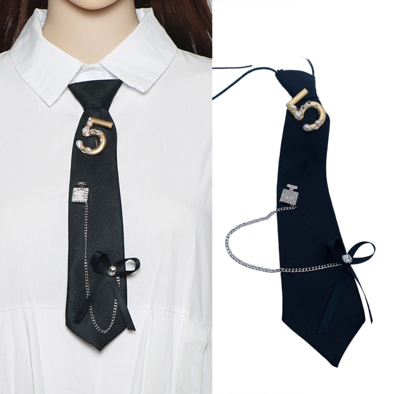 Cà Vạt Kim Loại Màu Đen Có Khóa Số Phong Cách Gothic