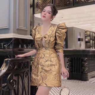 Váy gấm hoa tay bồng sang chảnh mới về