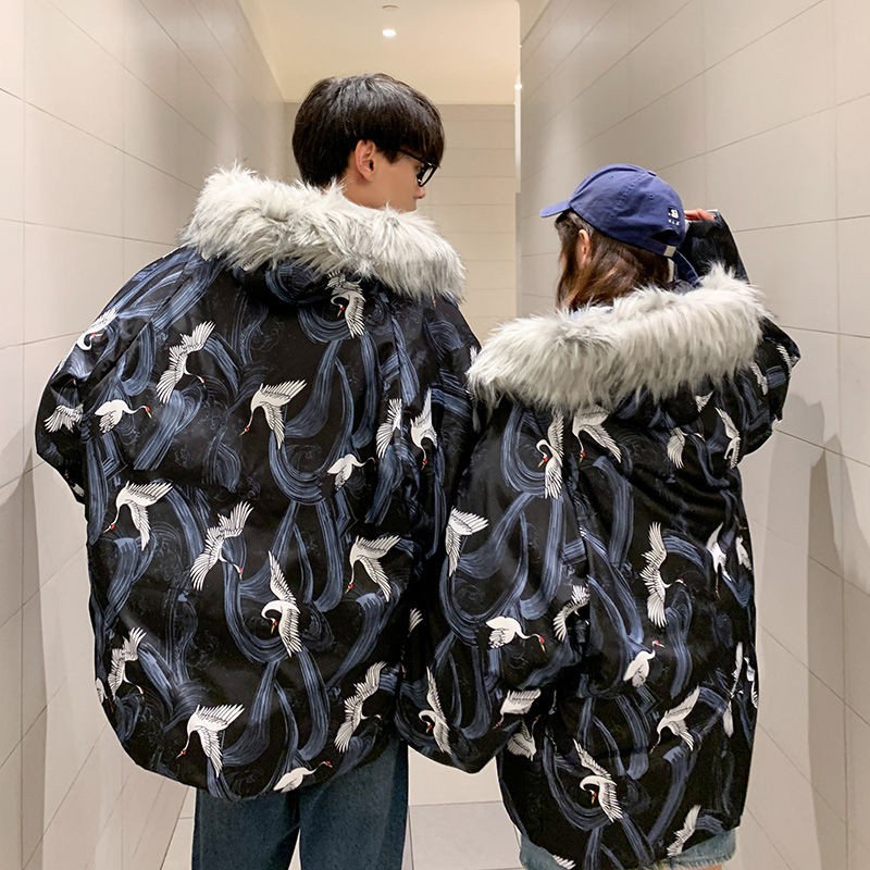 rockmagic winter Korean the same paragraph Japanese crane couple fur collar hooded padded coat for men and women | BigBuy360 - bigbuy360.vn