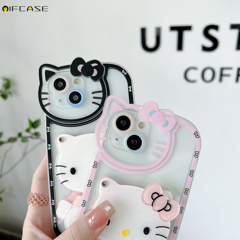 Ốp Điện Thoại Dẻo Trong Suốt Kèm Gương Trang Điểm Hình Mèo Hello Kitty Cho iPhone 13 12 12 11 Pro Max XS Max XR X