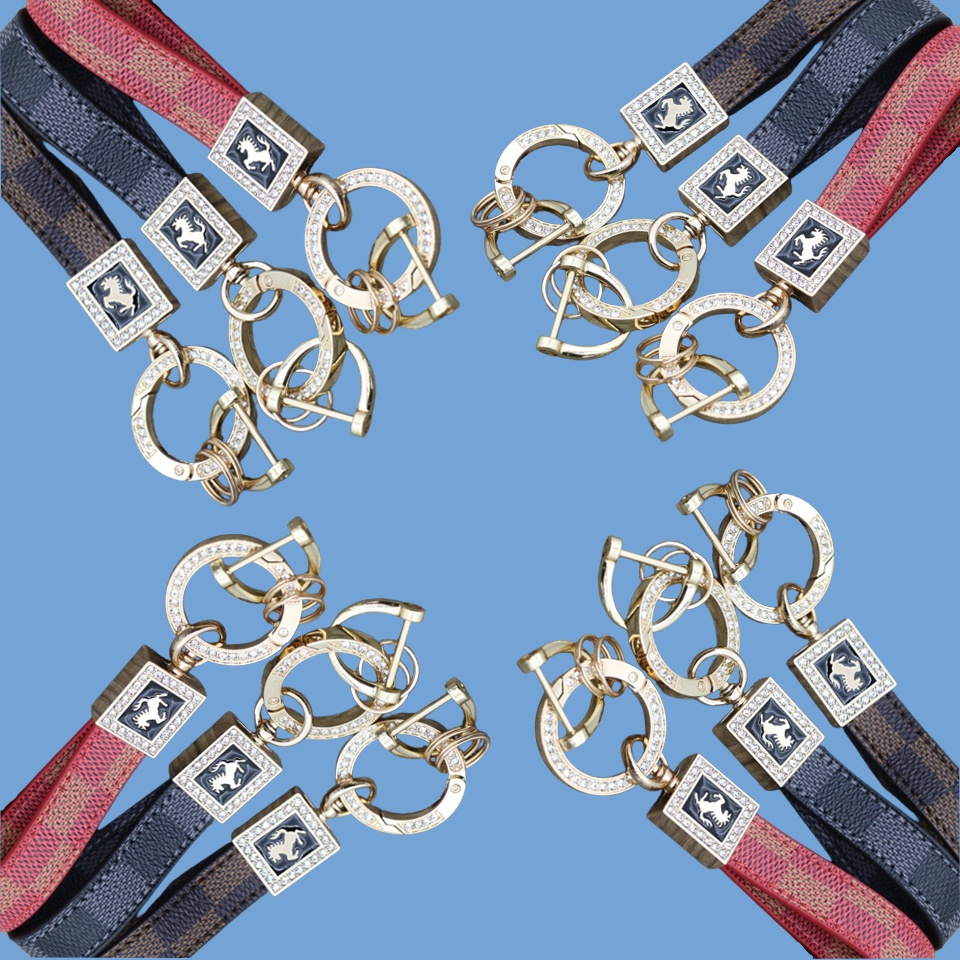 ✅ Móc Khóa Ô Tô Dây Da Cao Cấp Đính Đá Kim Cương