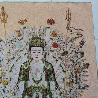 ❣Ngàn Tay Nghìn Mắt Quan Âm Bồ Tát Nepal Lụa Vàng Thangka Tranh thêu ren Tôn giáo Phật 60 * 90cm