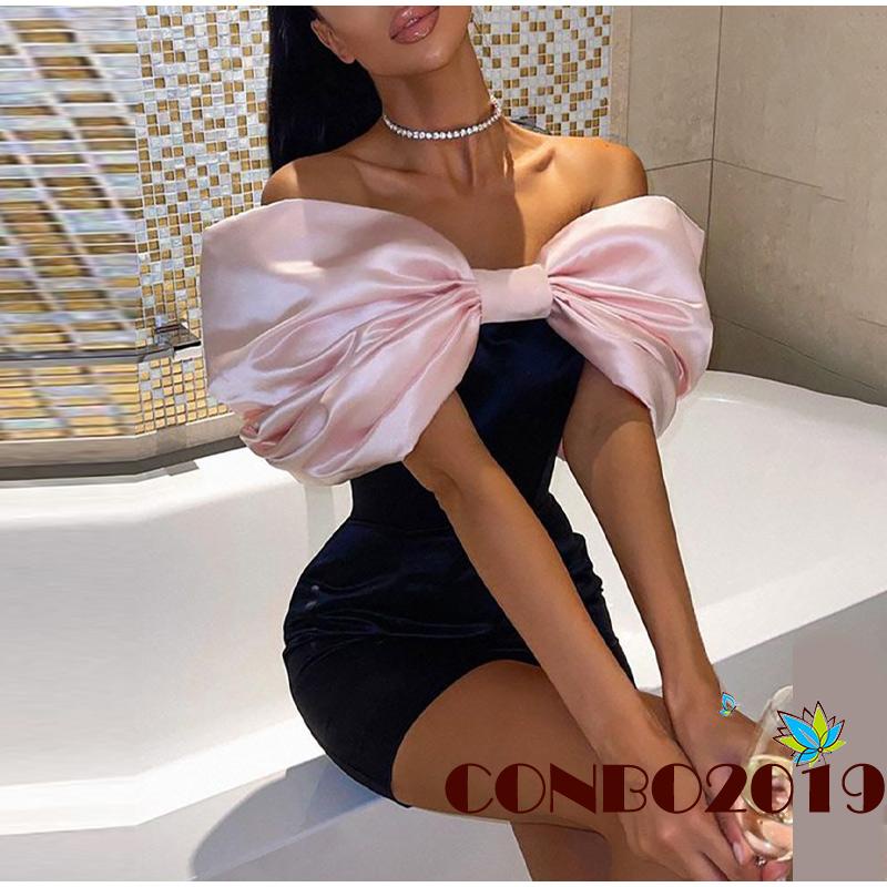 Đầm Ôm Dáng Hở Vai Phối Nơ Lớn Thời Trang Quyến Rũ Cho Nữ