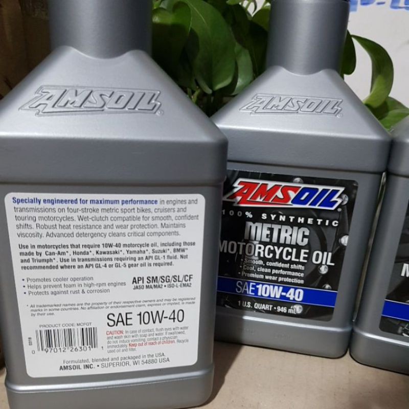 [DauNhot-PhuGia] Nhớt Amsoil 10W40 Synthetic Metric 0.946L dành cho xe số/ xe côn tay, thành phần  dầu nhớt tổng hợp