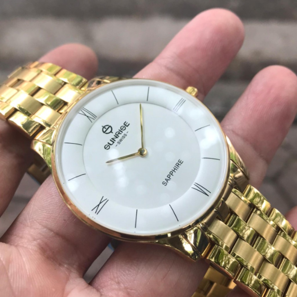 Đồng hồ nam dây kim loại mặt kính sapphire chống xước Sunrise 1126SA DM1126MK trắng