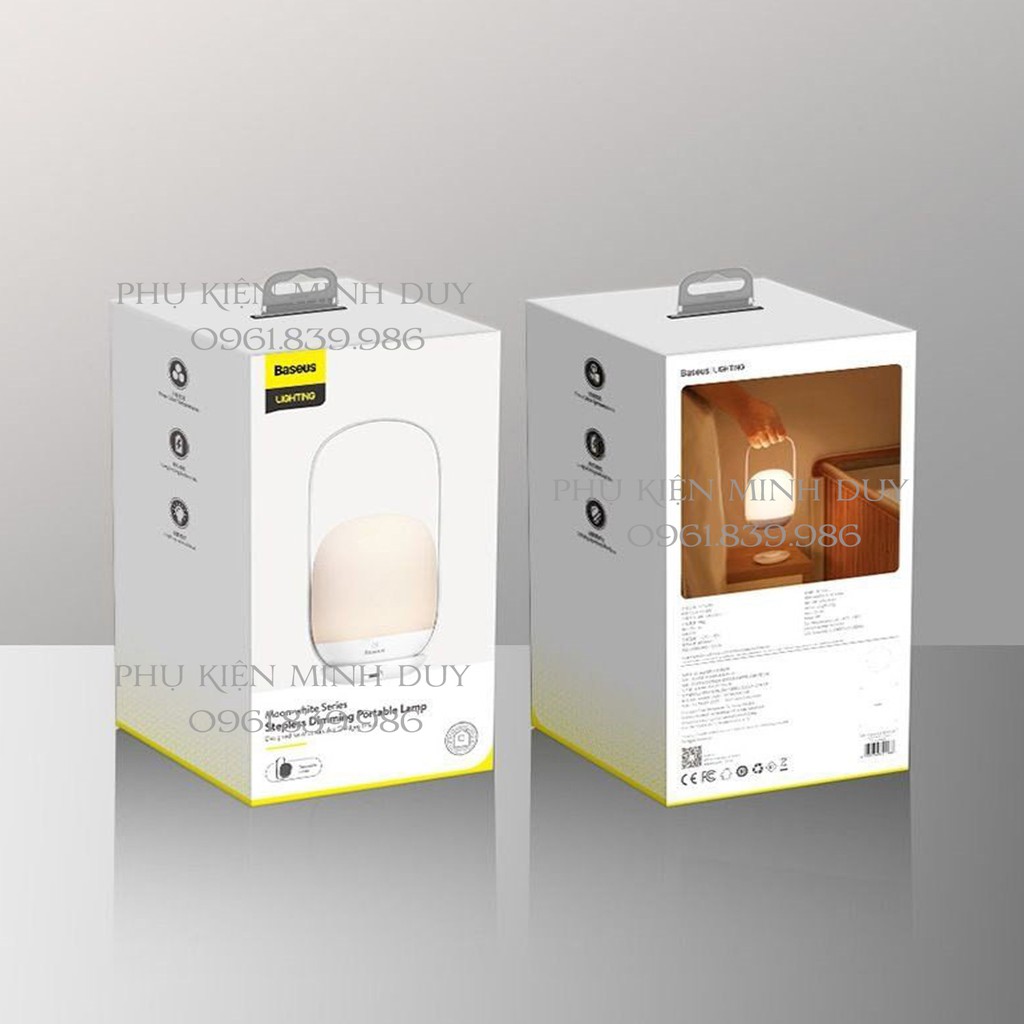 Đèn ngủ tiện dụng Baseus Moon-white Dimming Portable Lamp (Pin sạc 30 giờ hoạt động, 3000K/4000K/5000K...) 🍀