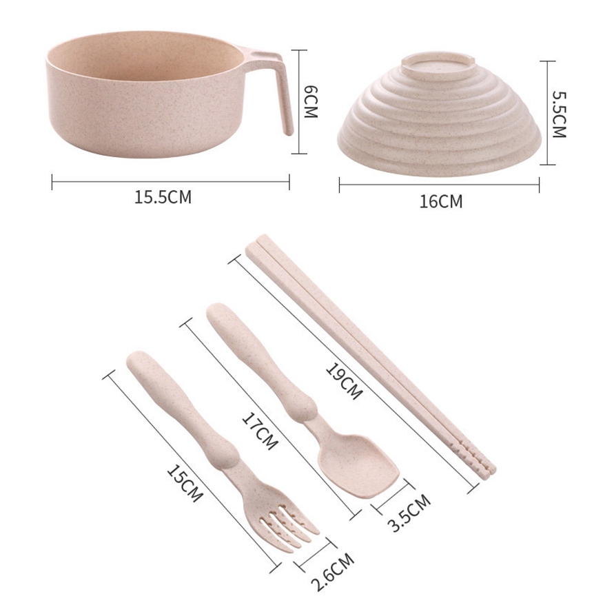 Set tô nắp đậy đũa muỗng nĩa OSSAYI ăn mì lúa mạch phong cách Nhật Bản sử dụng được trong lò vi sóng