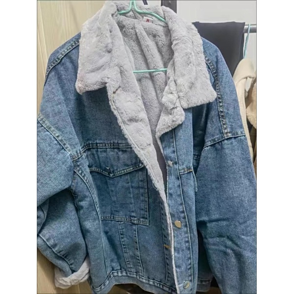 Áo khoác jean lót lông dáng oversize- Kèm ảnh thật