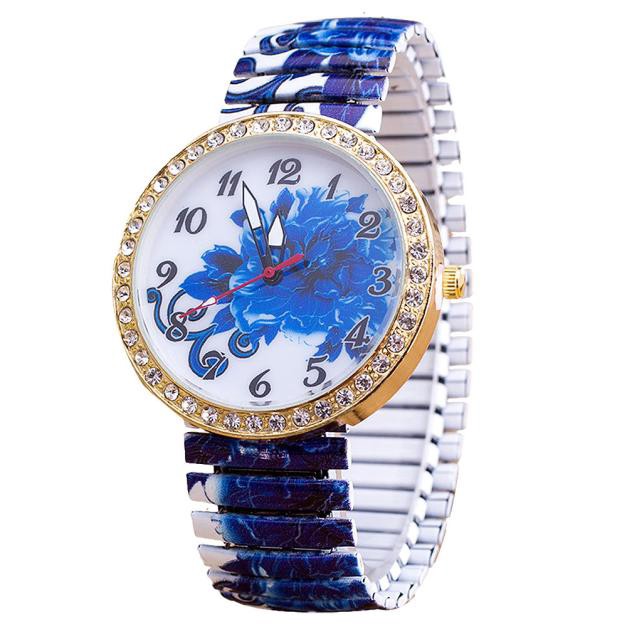 Đồng hồ quartz nữ mặt hoa màu xanh dương