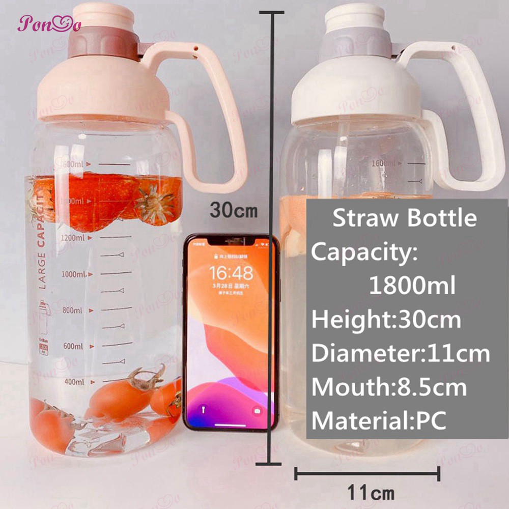 Bình nước thể thao 1800ml 1.8L kèm theo ống hút tiện lợi