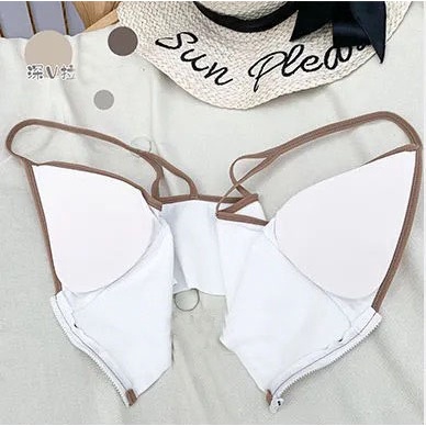 Áo bra gân nữ cá tính 2 dây cổ V khóa kéo trước, áo Croptop đẹp cotton mềm mịn thanh lịch quyến rũ