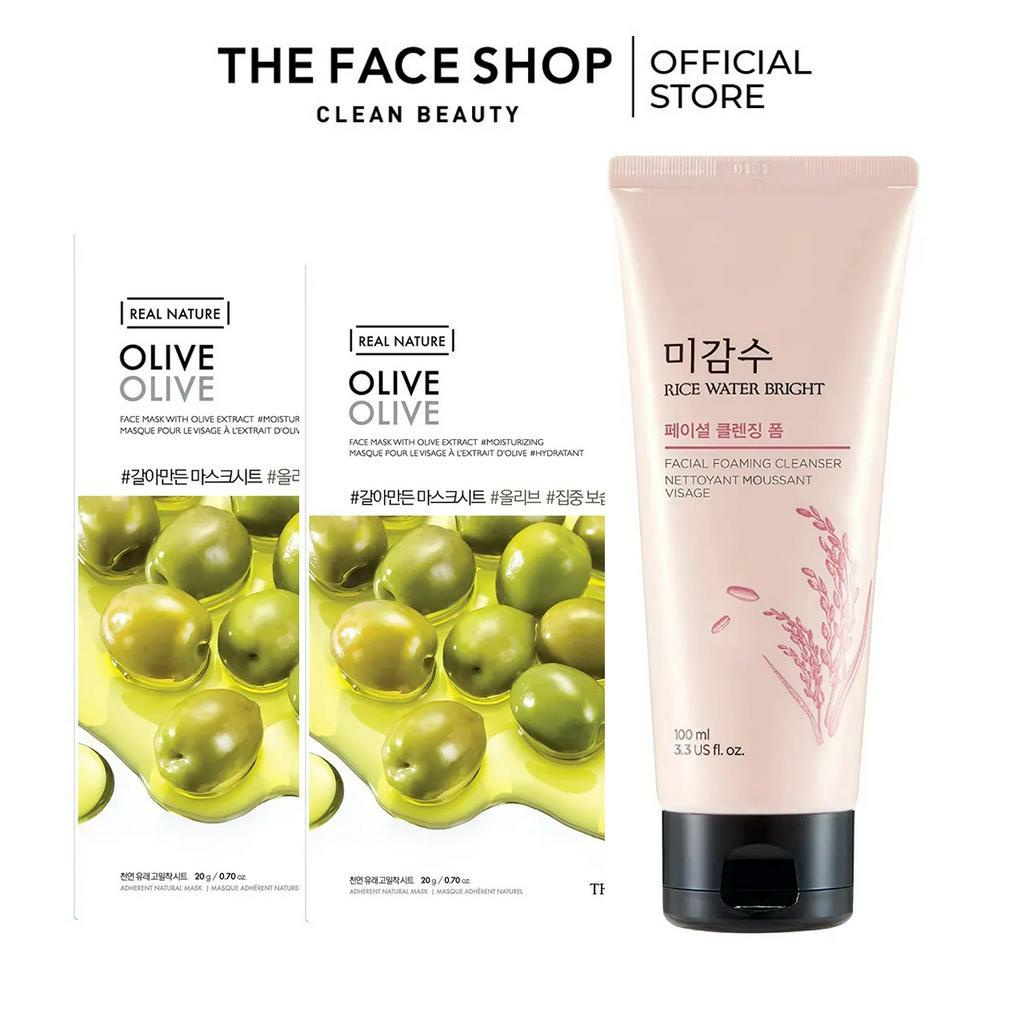 Combo 2 Mặt Nạ Real Nature The Face Shop 20g+Sữa Rửa Mặt Làm Sáng Da Thefaceshop Rice 100ml