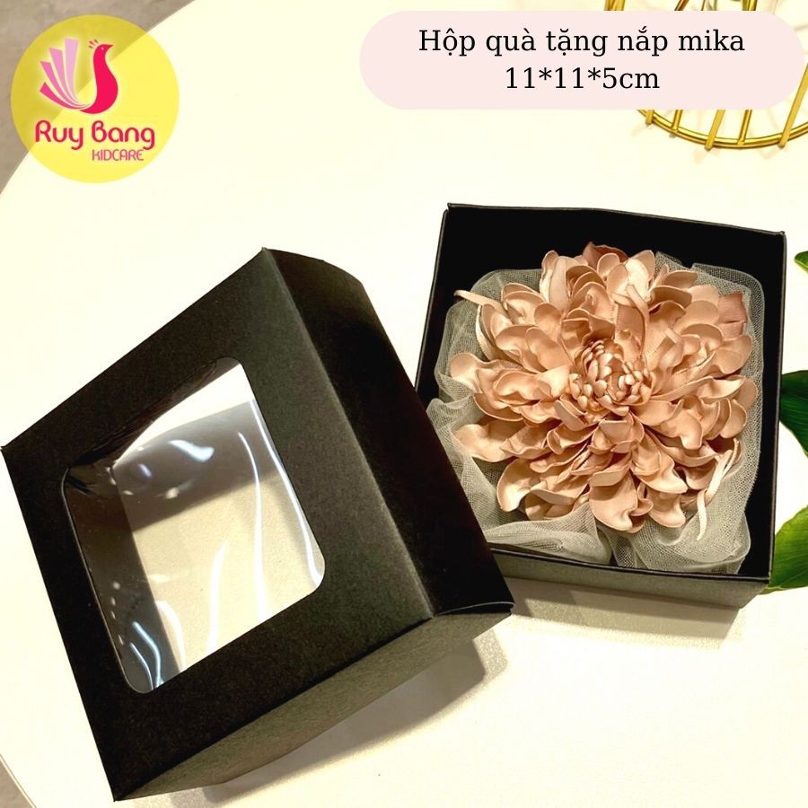 Hộp quà tặng, hộp đựng hoa cài áo nắp mika cao cấp, hộp quà đen
