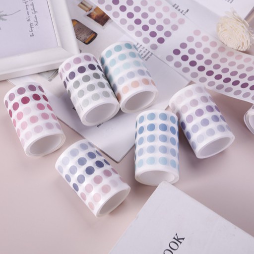 &lt;Video Review&gt; Cuộn Miếng Dán Sticker Washi Họa Tiết Hình Chấm Tròn Trang Trí Bullet Journal Nhật Ký DIY Sổ Vở D188