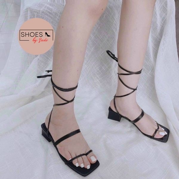 Sandal xỏ ngón nữ cao 5p chiến binh cột dây SUDI SHOES N37-BAFhot trend năng động cá tính với 2 màu trắng đen dễ phối đồ