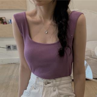 Áo sát nách cổ vuông màu sắc đơn giản cho nữ