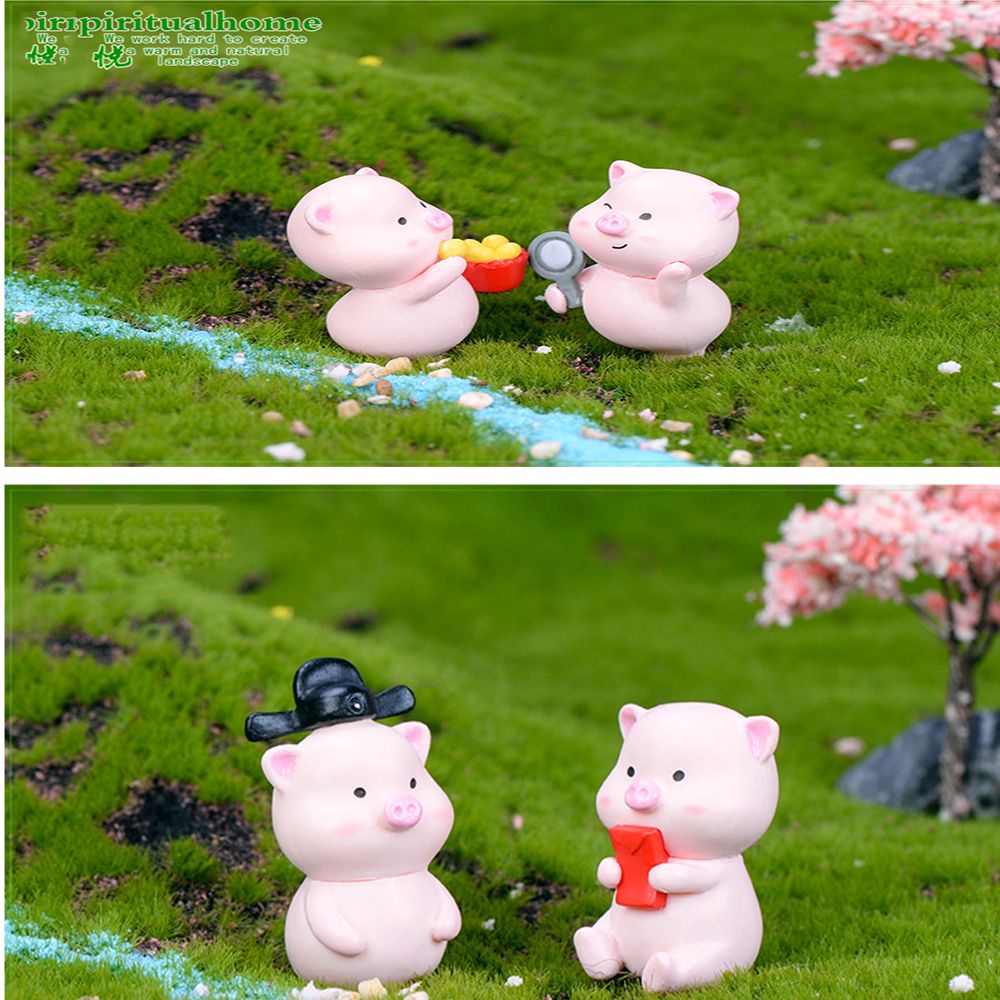 DAPHNE Cute Resin Ornaments Garden Home Decor Miniature Model Micro Pig Family Kids Toys Mini Animal Statue DIY Craft Bonsai Decoration Figurine