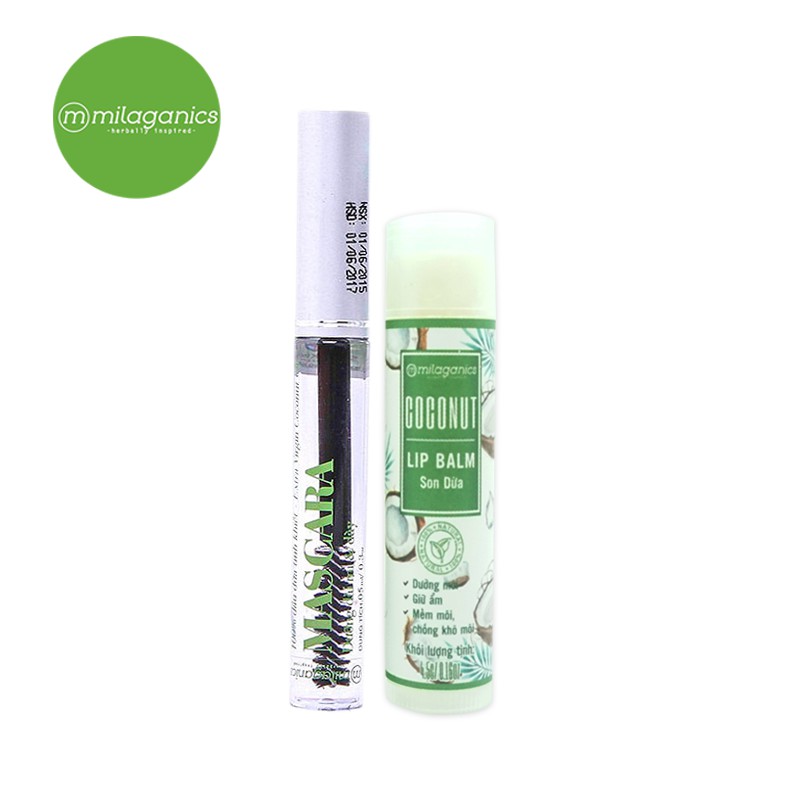 Combo Son dừa Milaganics 4.5g và mascara dầu dừa Milaganics 5ml