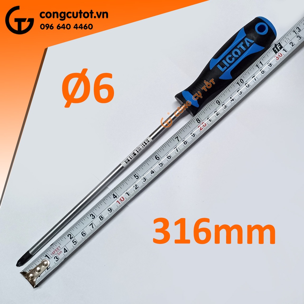 Tô vít cán cao su chống dầu 200mm thép CrV Ø6 PH2 Đài Loan Licota ASD-522002
