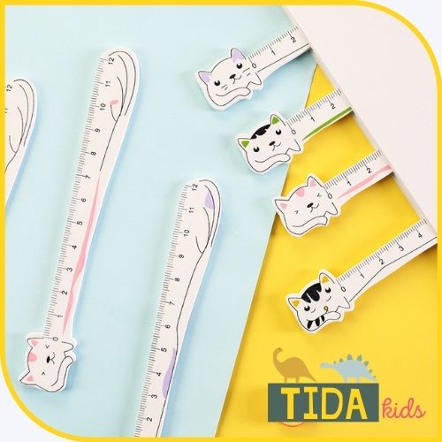 Thước Kẻ Mèo Trắng ⚡️ HOT TREND ⚡️ Thước Cute, Dễ thương 12cm, Văn Phòng Phẩm TiDa Kids Shop