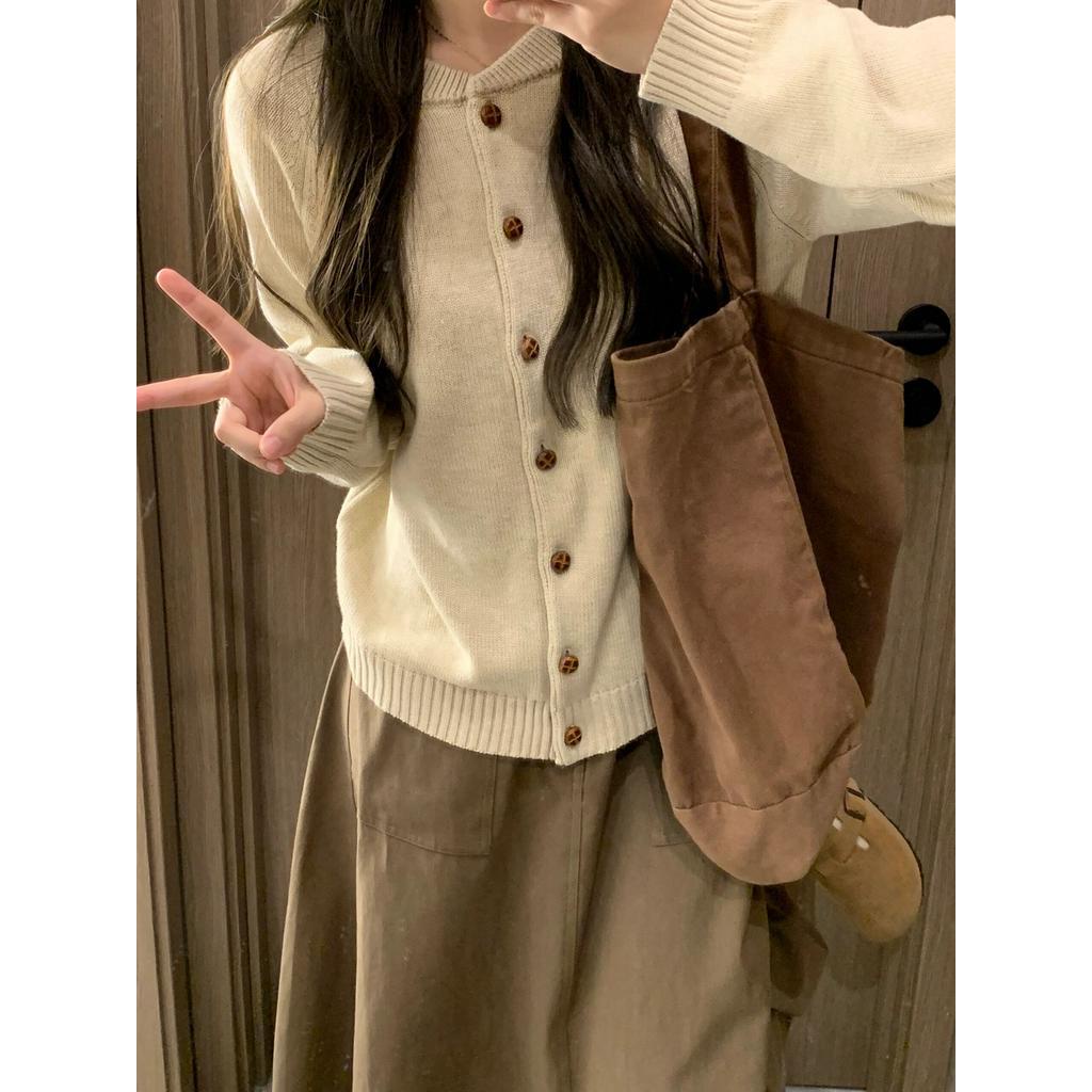 Bộ Áo Dệt Kim Dài Tay Dáng Rộng + Chân Váy Sọc Ca Rô Thời Trang retro Cho Nữ 68295