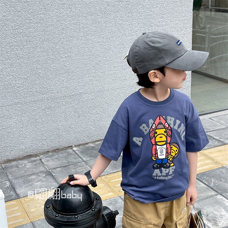 Áo Thun 100% Cotton Tay Ngắn In Hình Hoạt Hình Phong Cách Hàn Quốc Cho Bé Trai