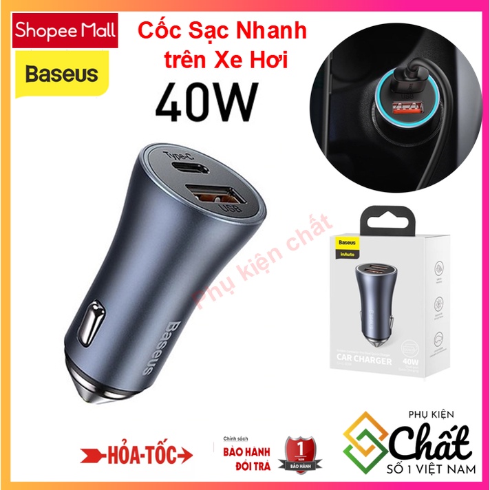 Tẩu sạc nhanh 2 cổng USB C Trên Xe Hơi 40w Chính Hãng Baseus  CCJD-A0G ,Sạc nhanh cho Iphone , Samsung ,Ipad , Tablet