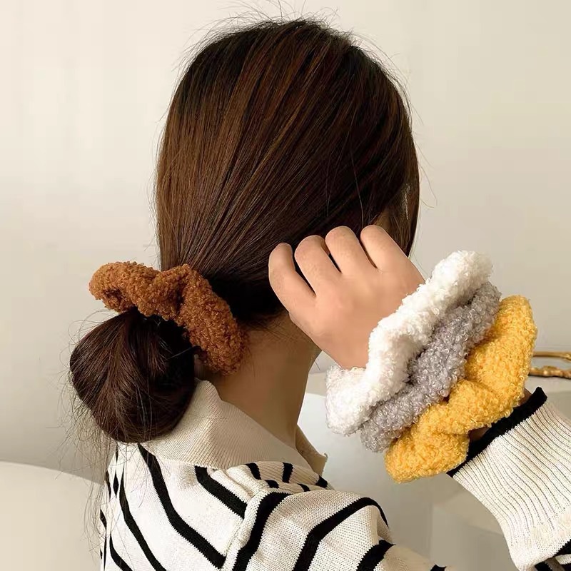 Dây Cột Tóc Lông Cừu Màu Trơn Cỡ Lớn Thời Trang Hàn Quốc Cho Nữ
