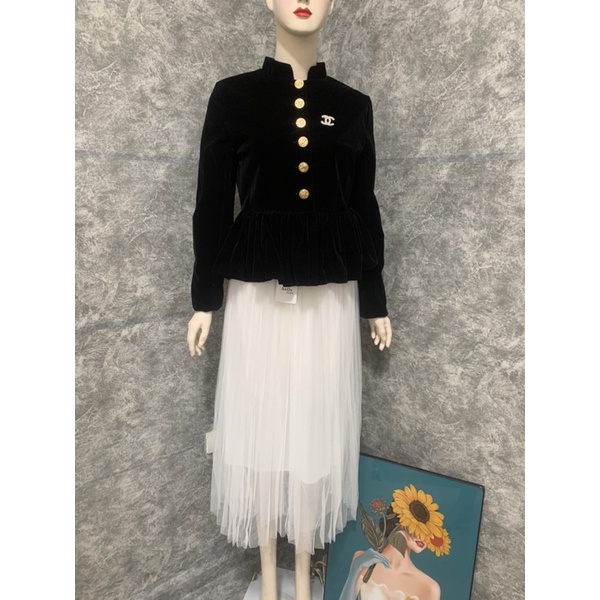 Áo nhung peplum hàng cúc tiểu thư siêu đẹp