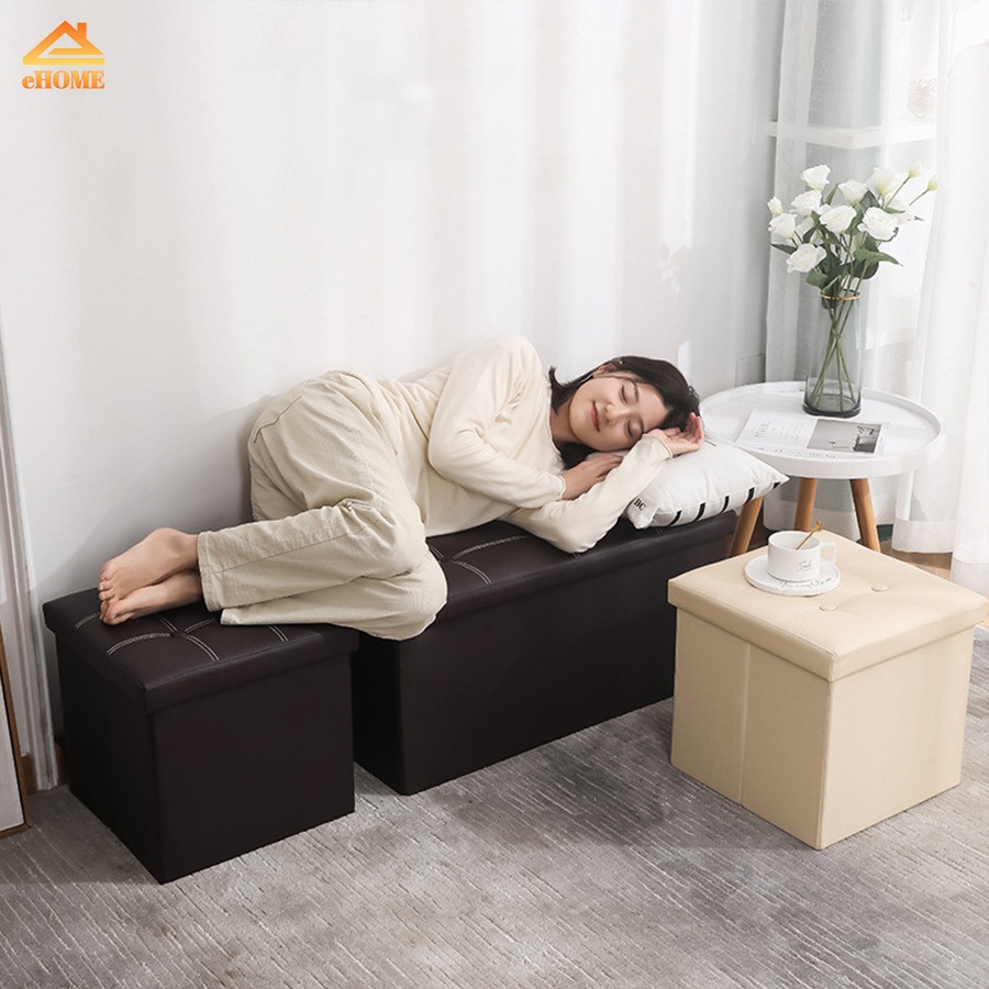 Thùng Da đựng đồ Ehome kiêm ghế ngồi khung gỗ nhân tạo bọc vải chắc chắn, tiện lợi