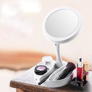 Gương Trang Điểm Gương Để Bàn Đèn Led Xếp Gọn Hình Tròn Ngăn Dựng Mỹ Phẩm Nhỏ Gọn Dễ Mang Đi