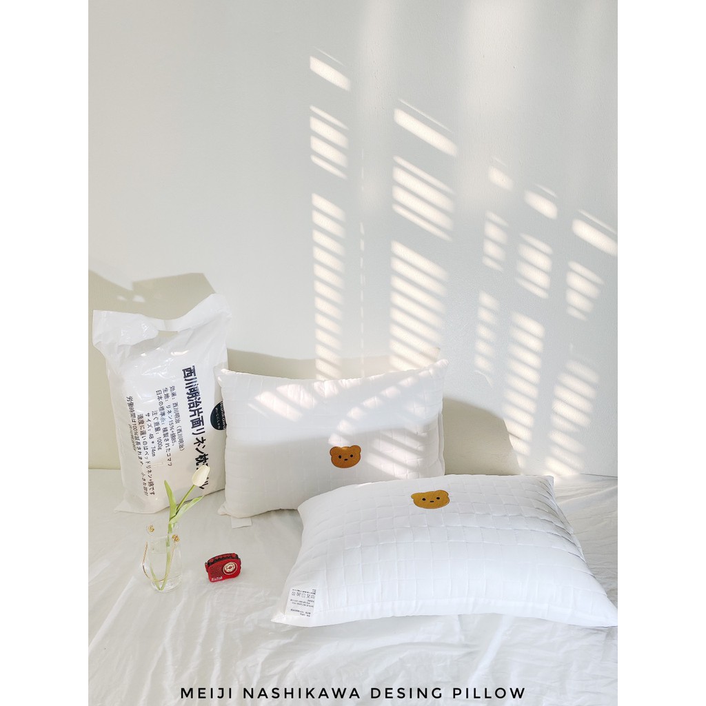 Gối nằm Mịn Decor thêu gấu form cao bông gòn cao cấp mềm mại thoáng mát