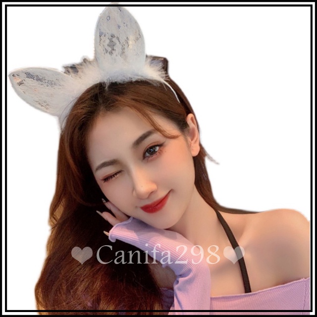 Bờm - Cài tóc tai thỏ lông pha ren 335