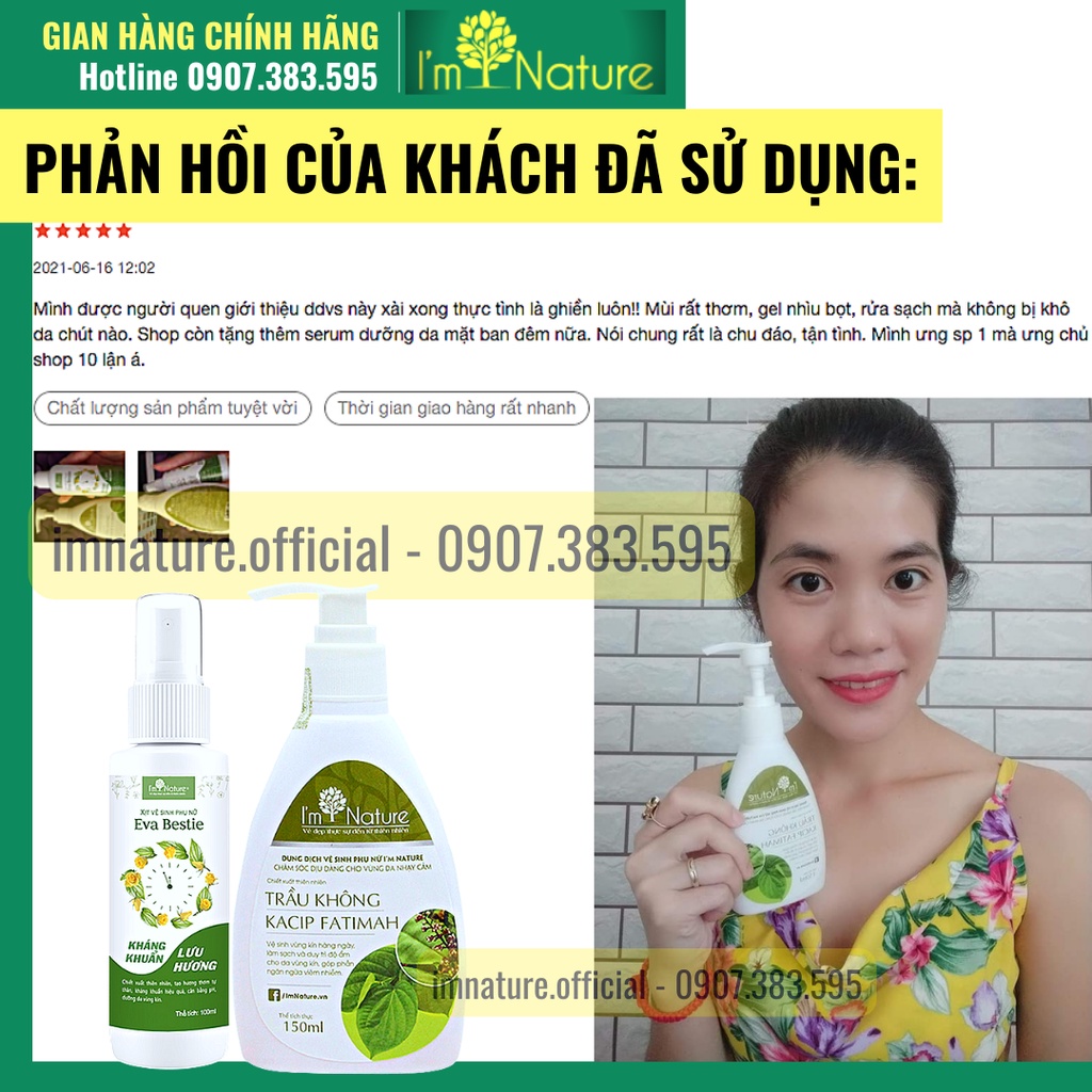 Combo Dung Dịch Vệ Sinh Trầu Không I'm Nature &amp; Xịt Khử Mùi Vùng Kín Eva Bestie 100ml