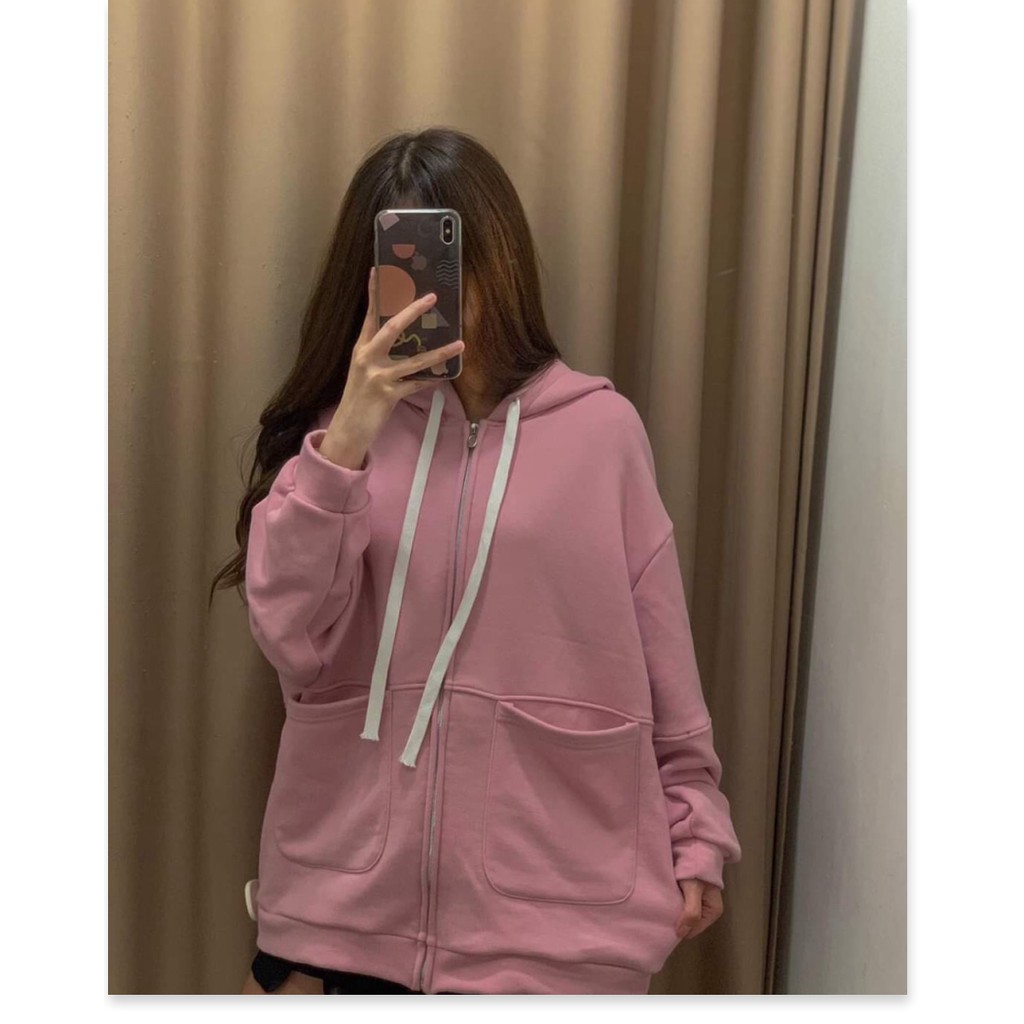 [FREESHIP TOÀN QUỐC] Áo khoác nữ form rộng hàn quốc, áo hoodie nữ form rộng đi học có dây kéo túi ngang shop lv