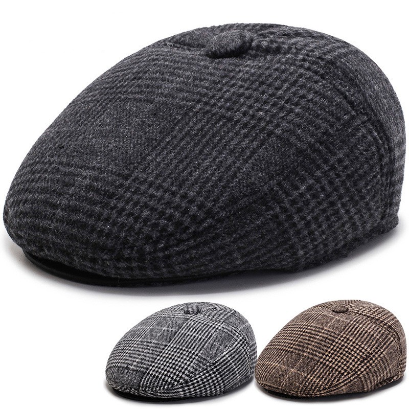 Mũ nồi – Nón beret kẻ caro dạ có khuy thiết kế che tai ấm áp- Món quà ý nghĩa dành tặng người thân